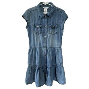 Bebe Girls 100% Cotton Chambray Denim Like Rhinestone Button Down Tiered Dress M